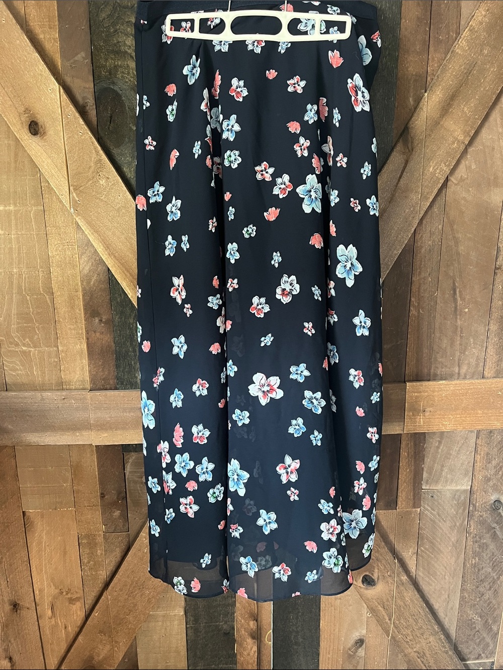 Ann Taylor Black Maxi Skirt with Pink and Light Blue Floral Print